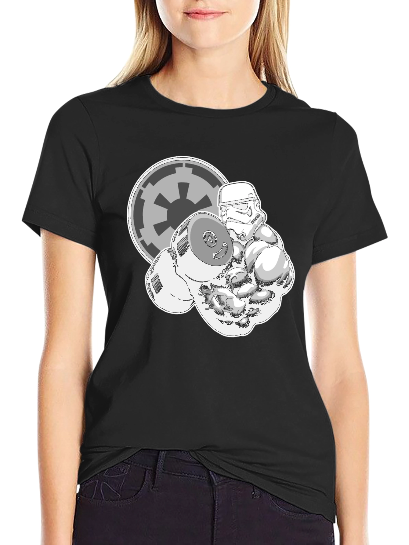 Stormtrooper Lifting Weights Black Graphic Tee