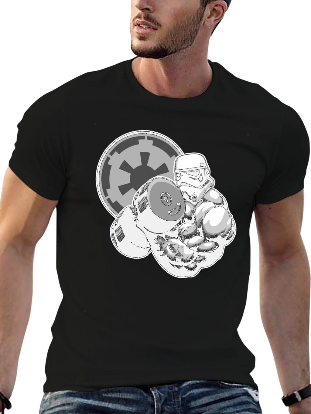 Stormtrooper Lifting Weights Black Graphic Tee