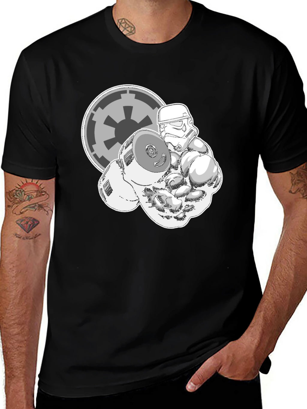 Stormtrooper Lifting Weights Black Graphic Tee