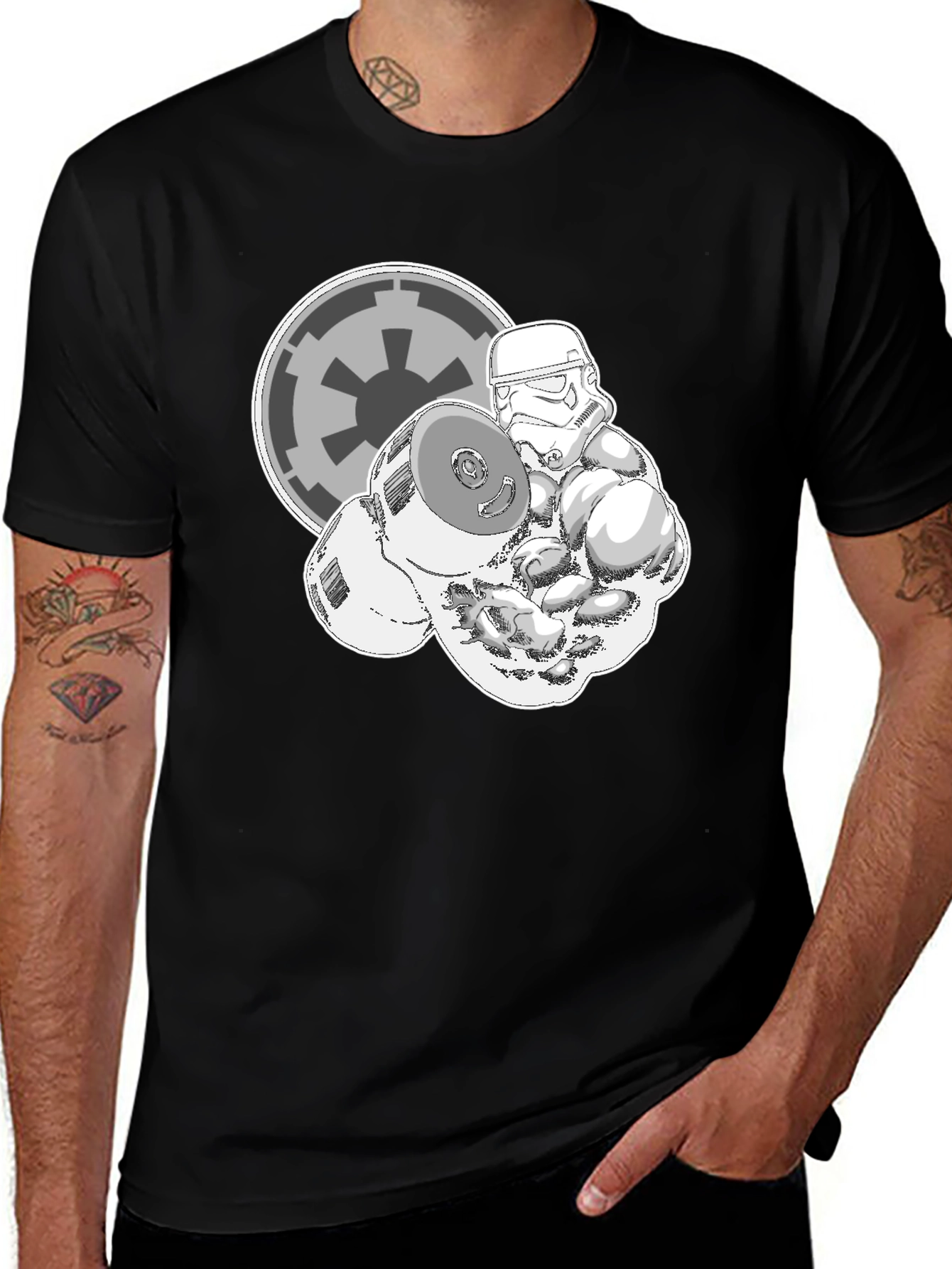 Stormtrooper Lifting Weights Black Graphic Tee