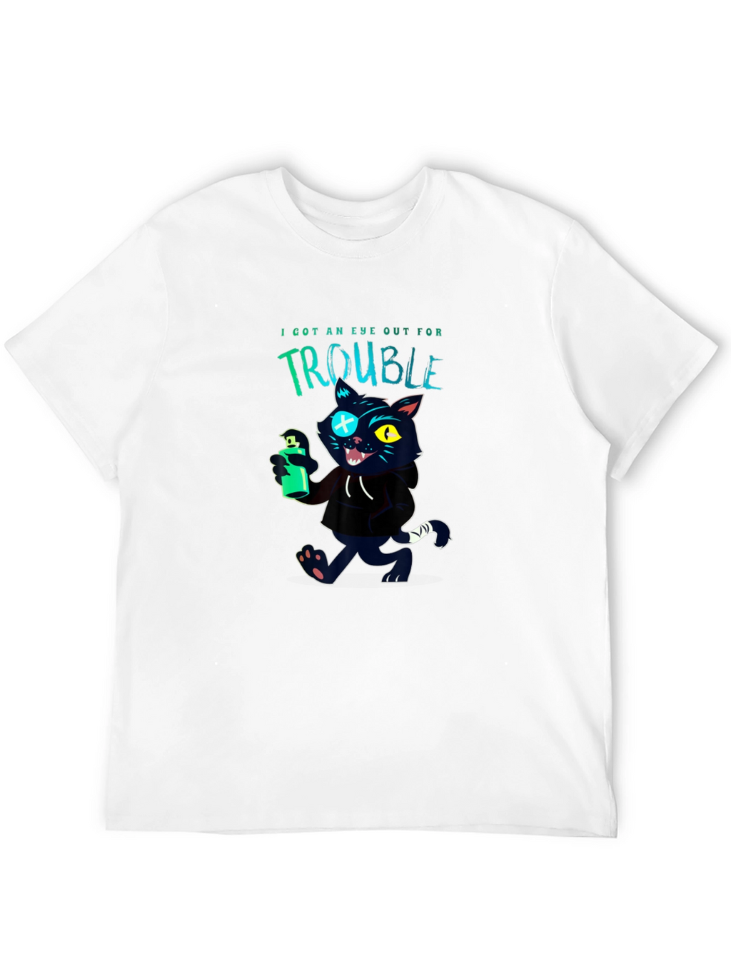 Trouble Cat Graphic T-Shirt - Black