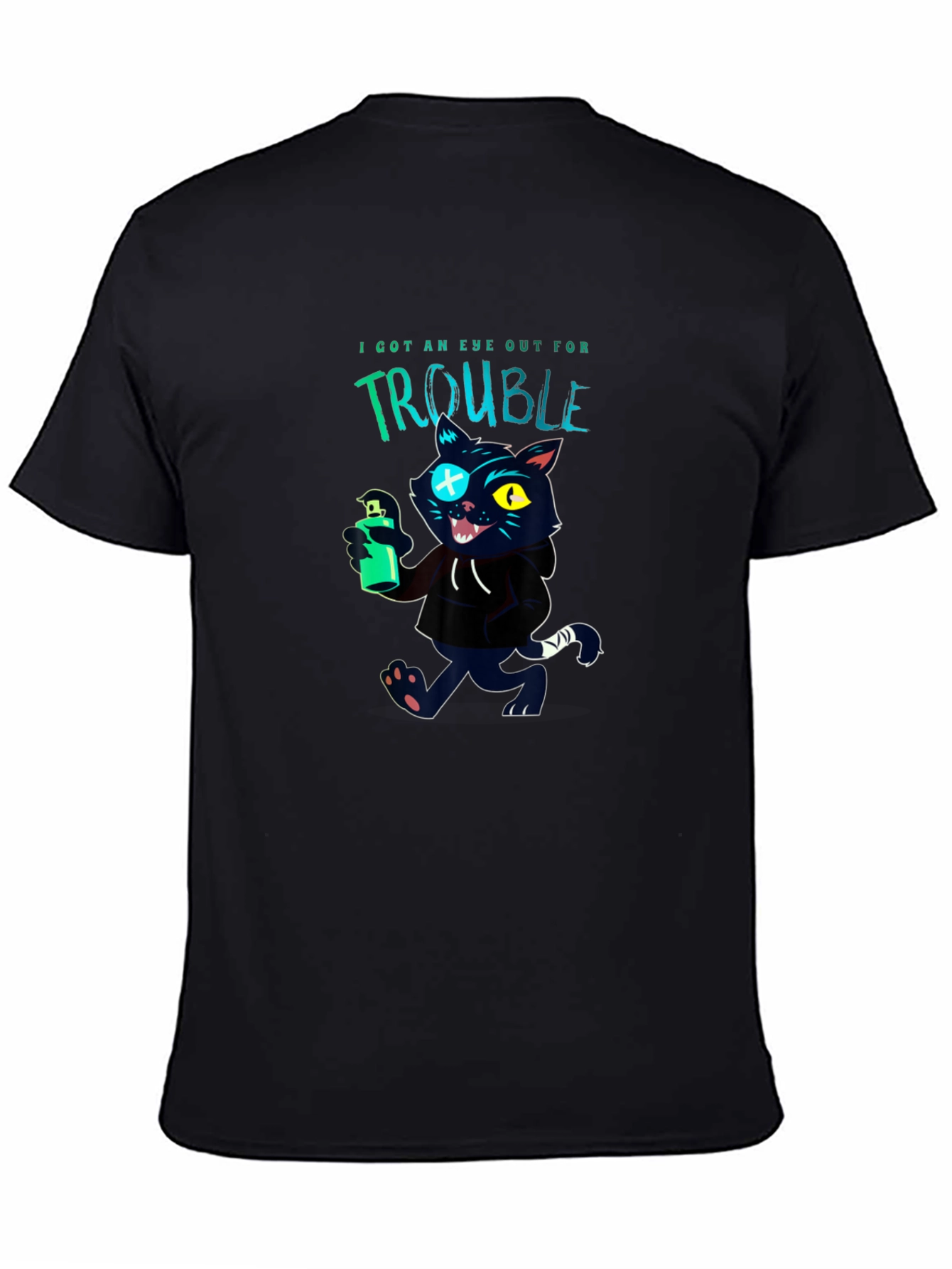 Trouble Cat Graphic T-Shirt - Black
