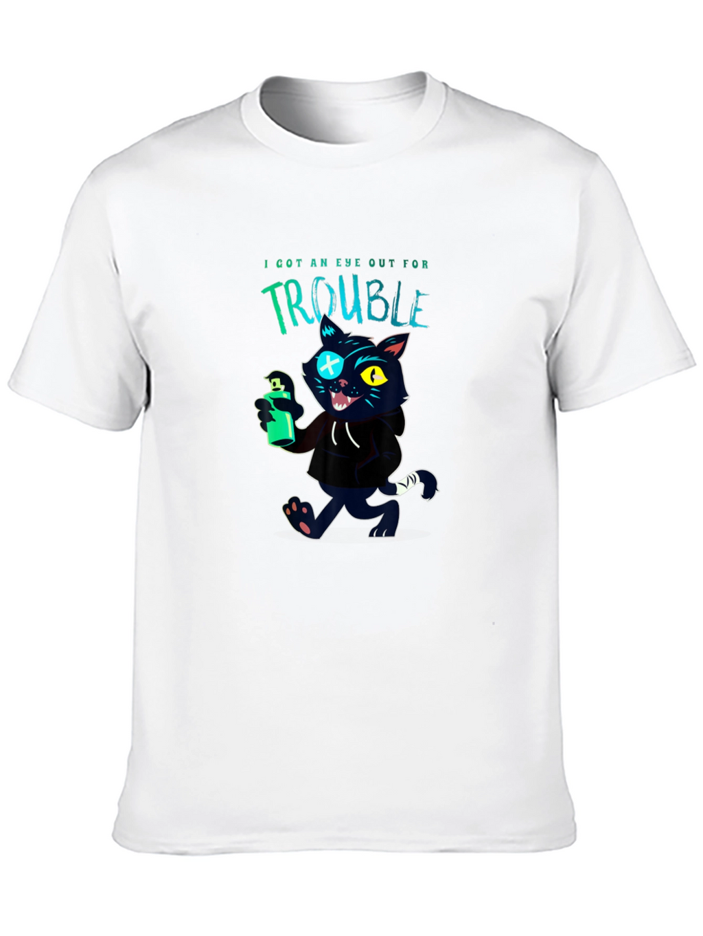 Trouble Cat Graphic T-Shirt - Black