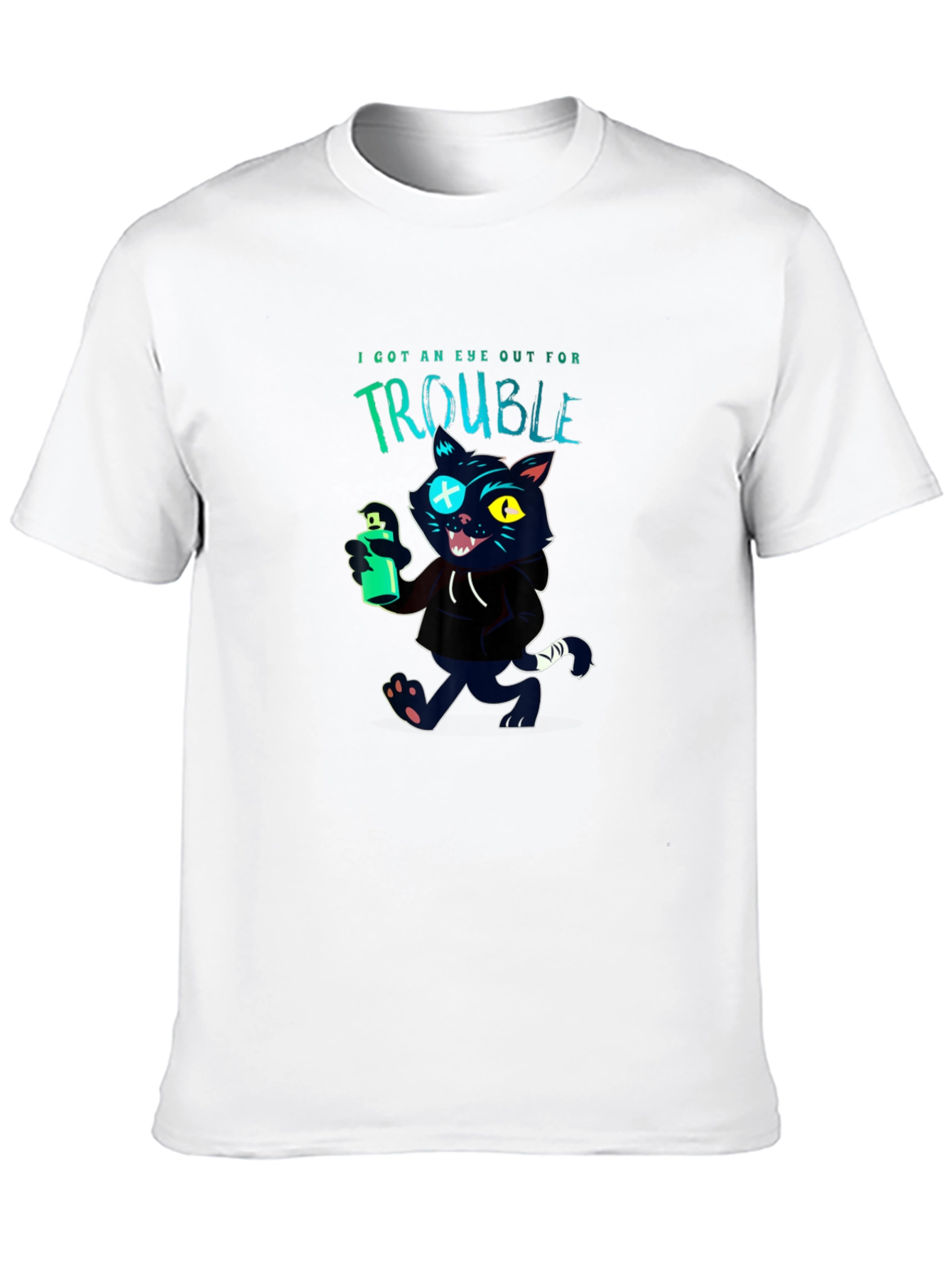 Trouble Cat Graphic T-Shirt - Black