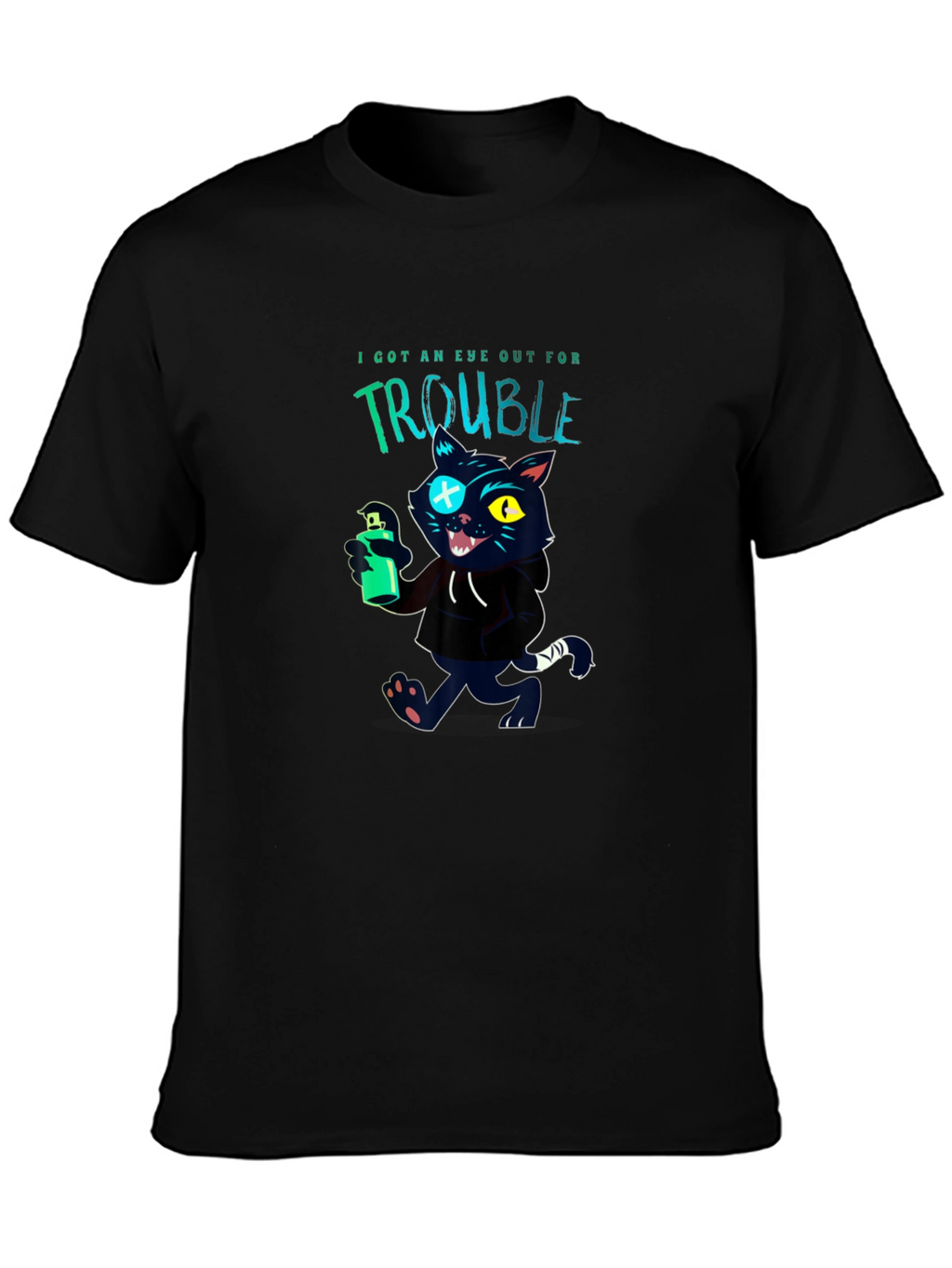 Trouble Cat Graphic T-Shirt - Black