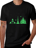 Paris Skyline Graphic Tee - Black Cotton T-Shirt