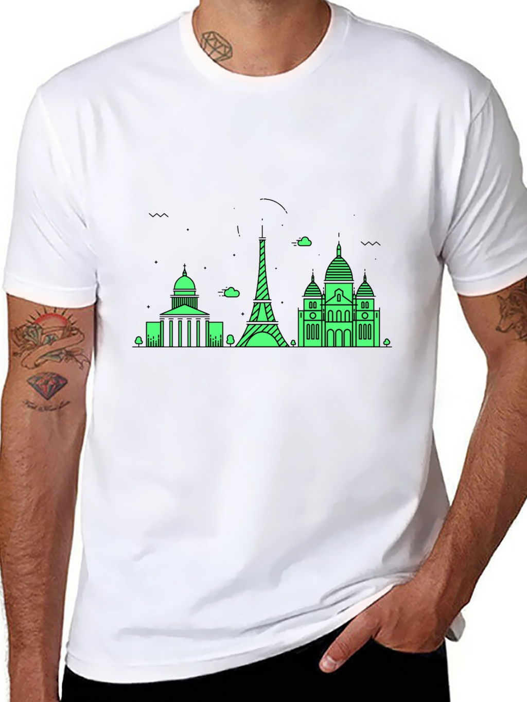 Paris Skyline Graphic Tee - Black Cotton T-Shirt