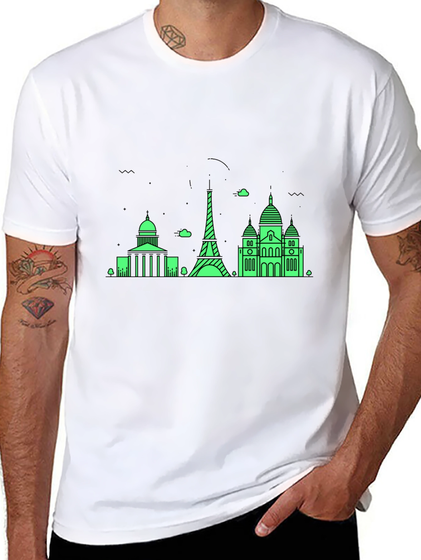 Paris Skyline Graphic Tee - Black Cotton T-Shirt