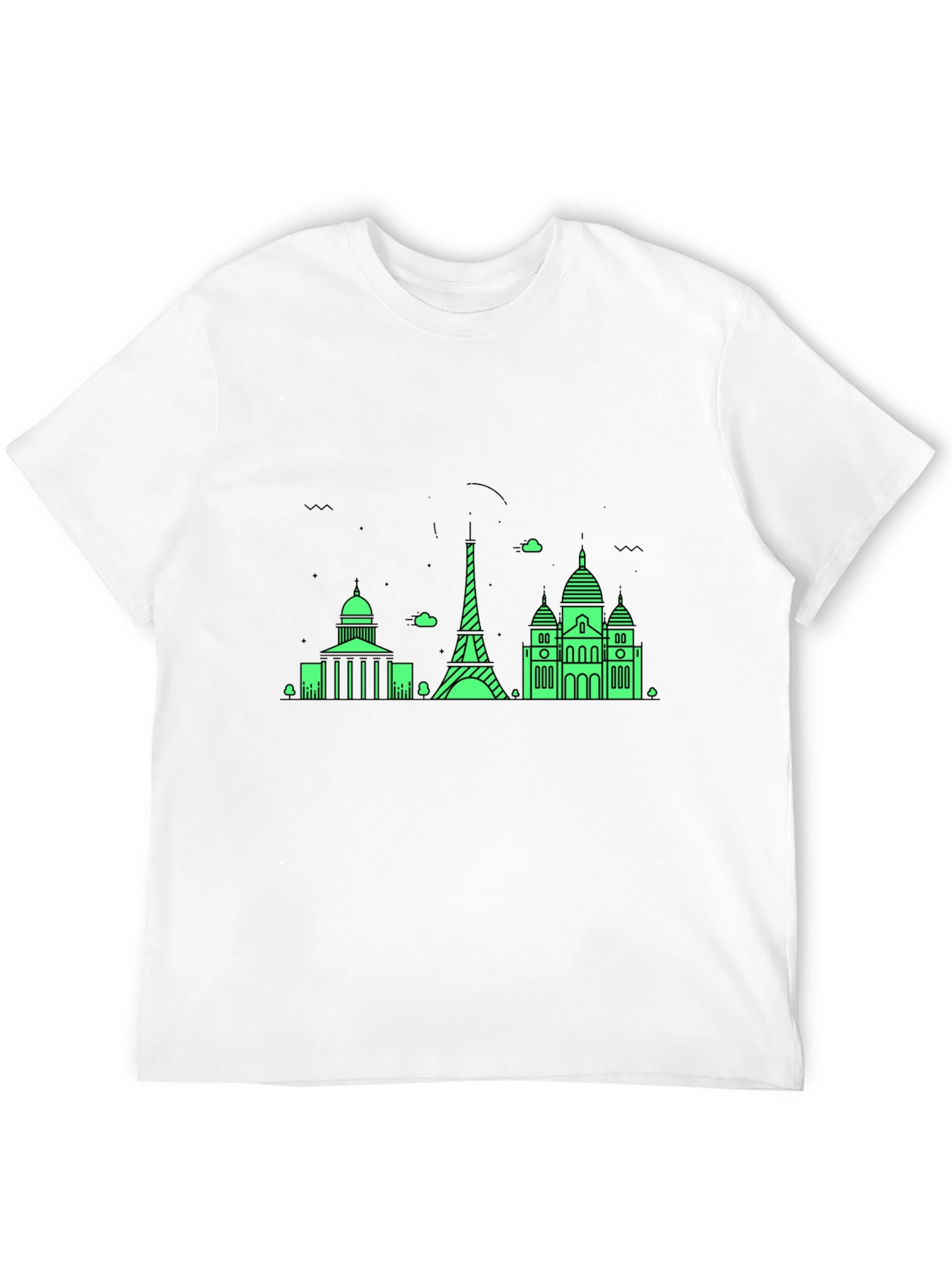 Paris Skyline Graphic Tee - Black Cotton T-Shirt