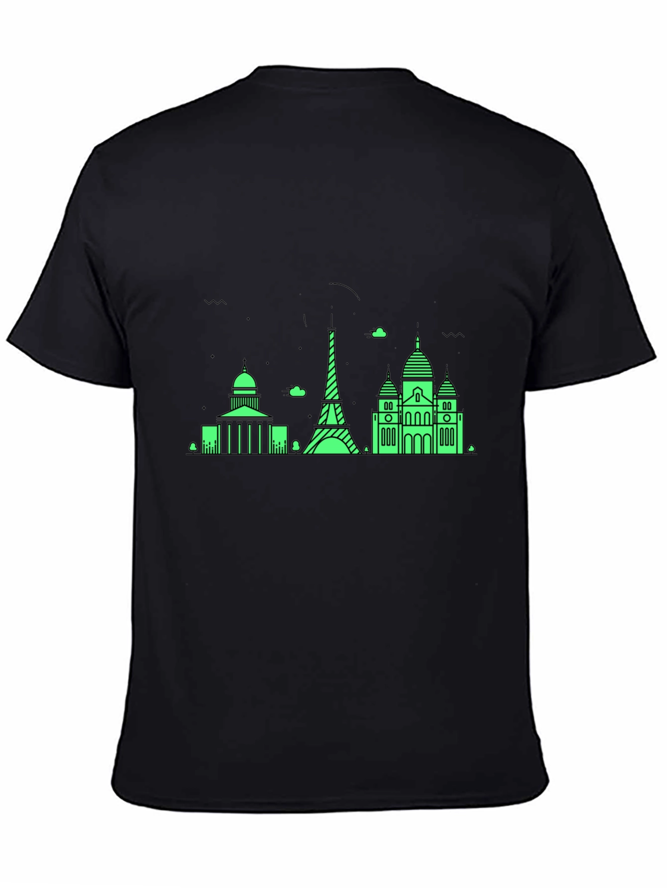 Paris Skyline Graphic Tee - Black Cotton T-Shirt