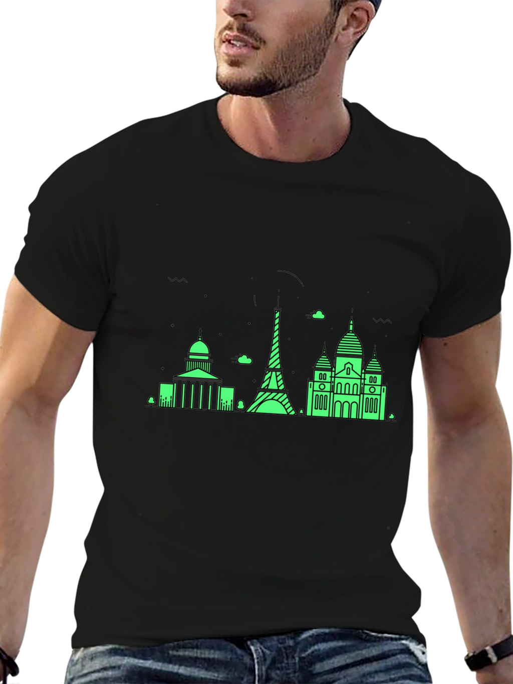 Paris Skyline Graphic Tee - Black Cotton T-Shirt