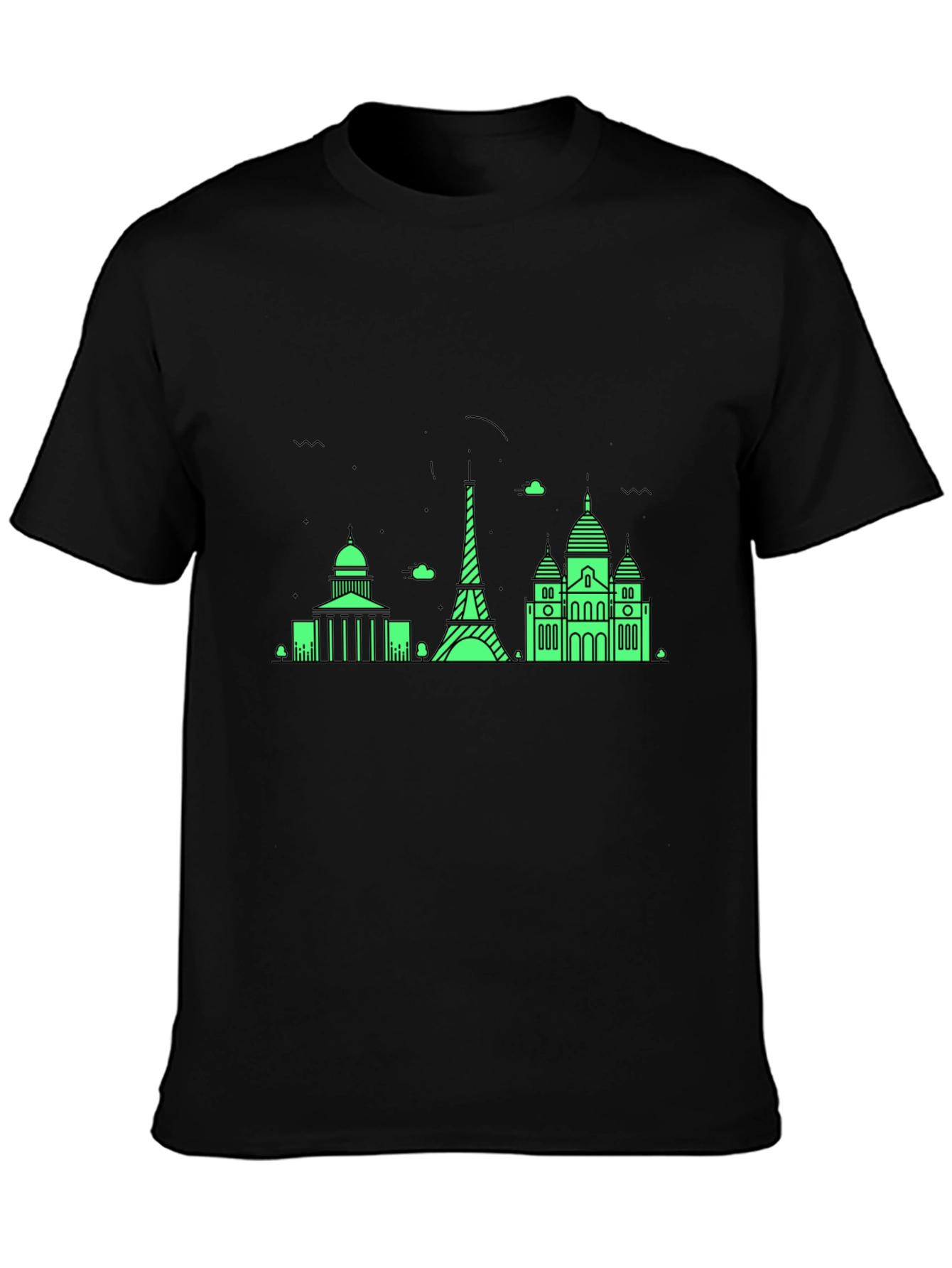 Paris Skyline Graphic Tee - Black Cotton T-Shirt