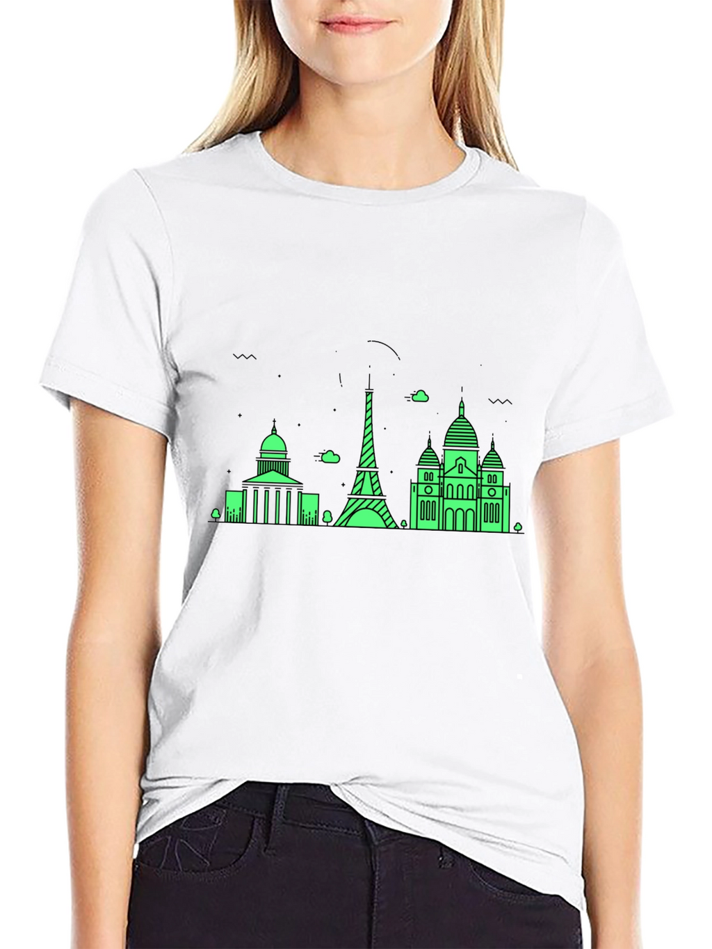 Paris Skyline Graphic Tee - Black Cotton T-Shirt