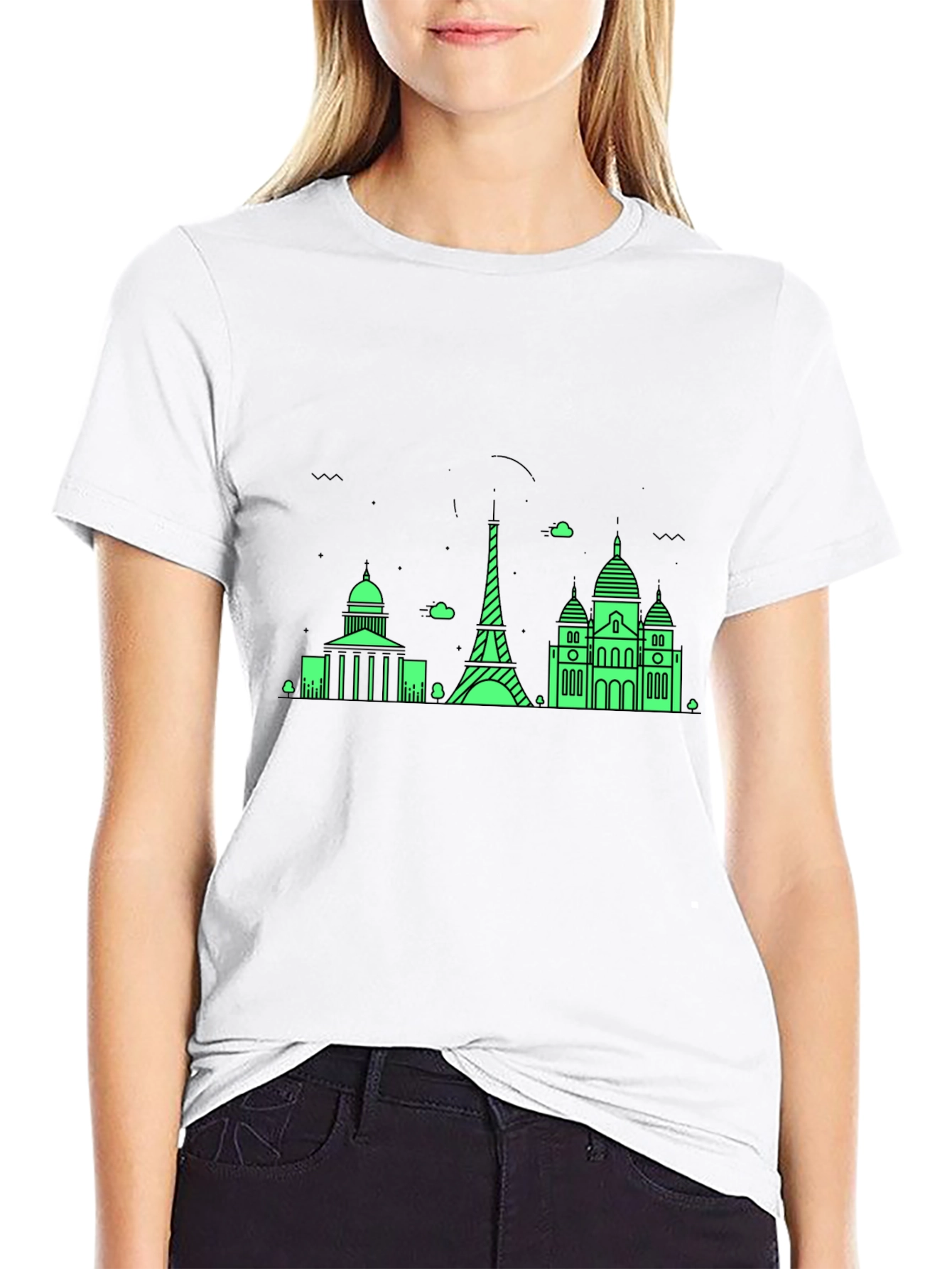Paris Skyline Graphic Tee - Black Cotton T-Shirt