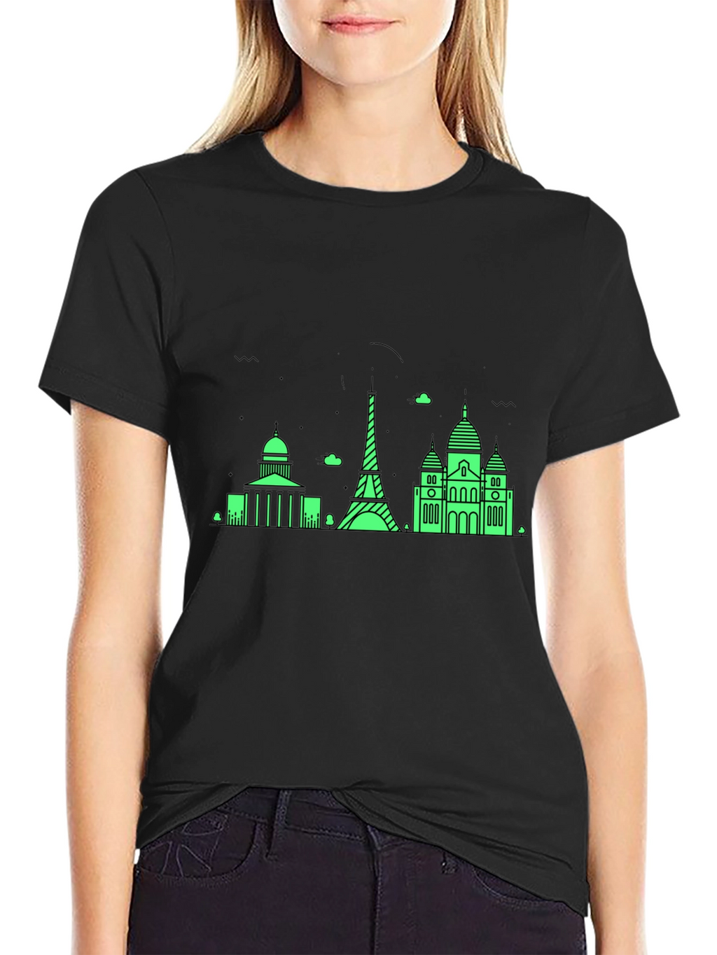 Paris Skyline Graphic Tee - Black Cotton T-Shirt