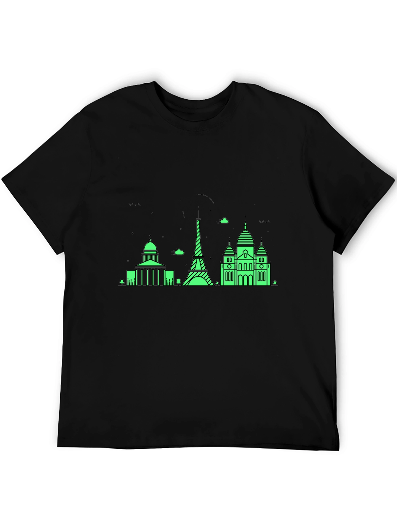 Paris Skyline Graphic Tee - Black Cotton T-Shirt