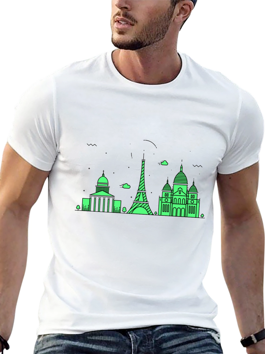 Paris Skyline Graphic Tee - Black Cotton T-Shirt
