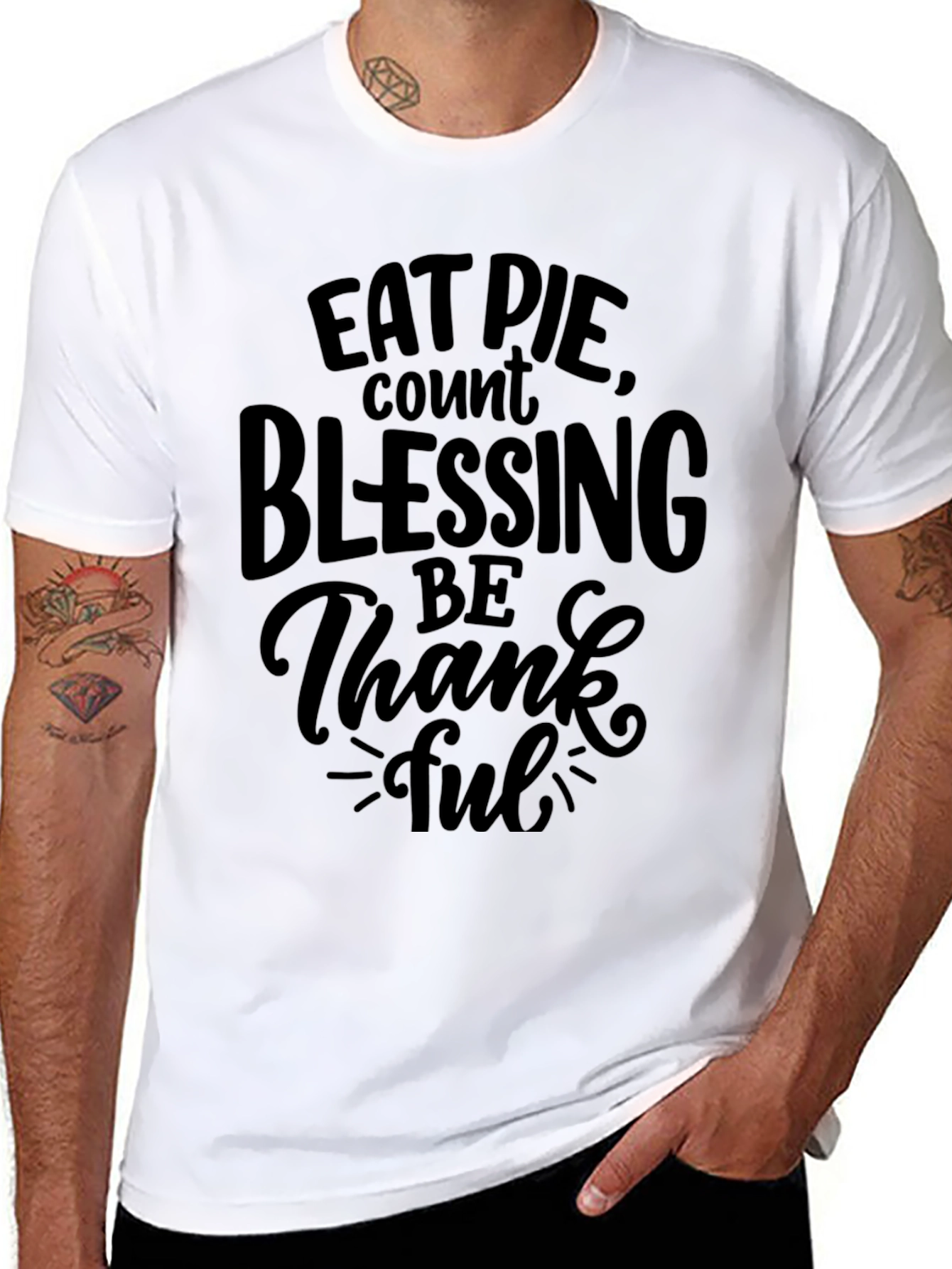 Eat Pie Count Blessings Black Graphic T-Shirt