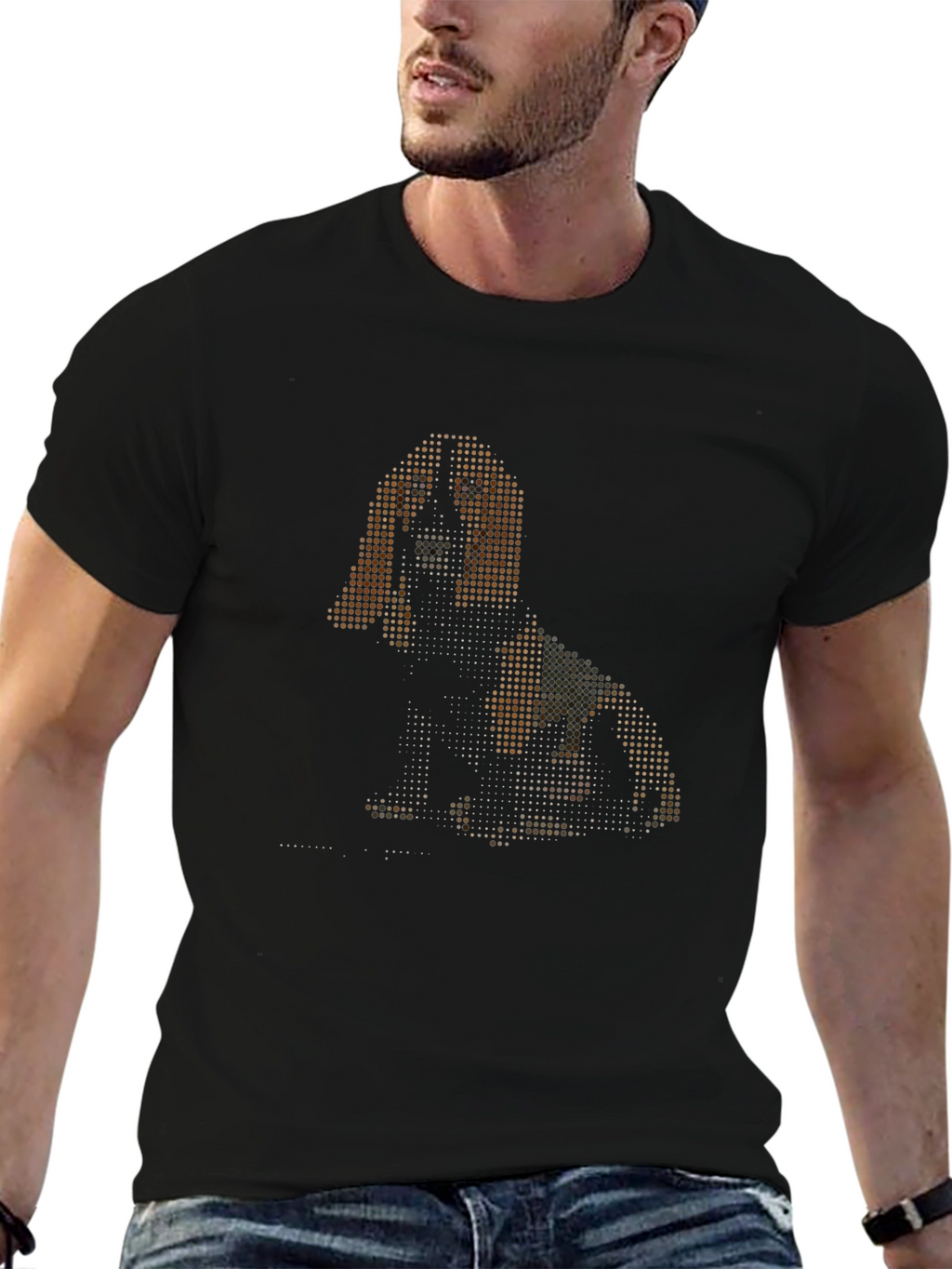 Pixelated Dog Graphic Black T-Shirt