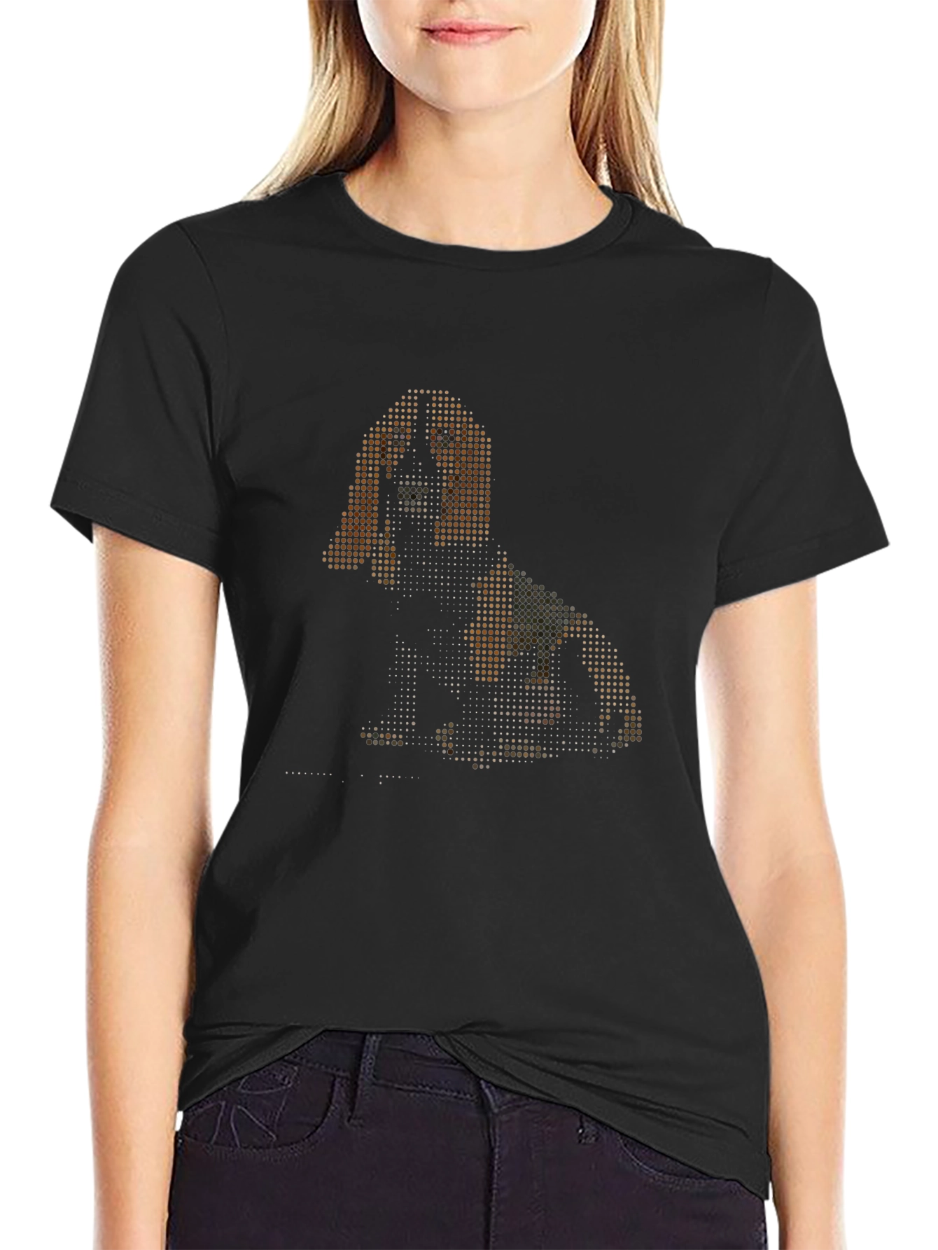 Pixelated Dog Graphic Black T-Shirt