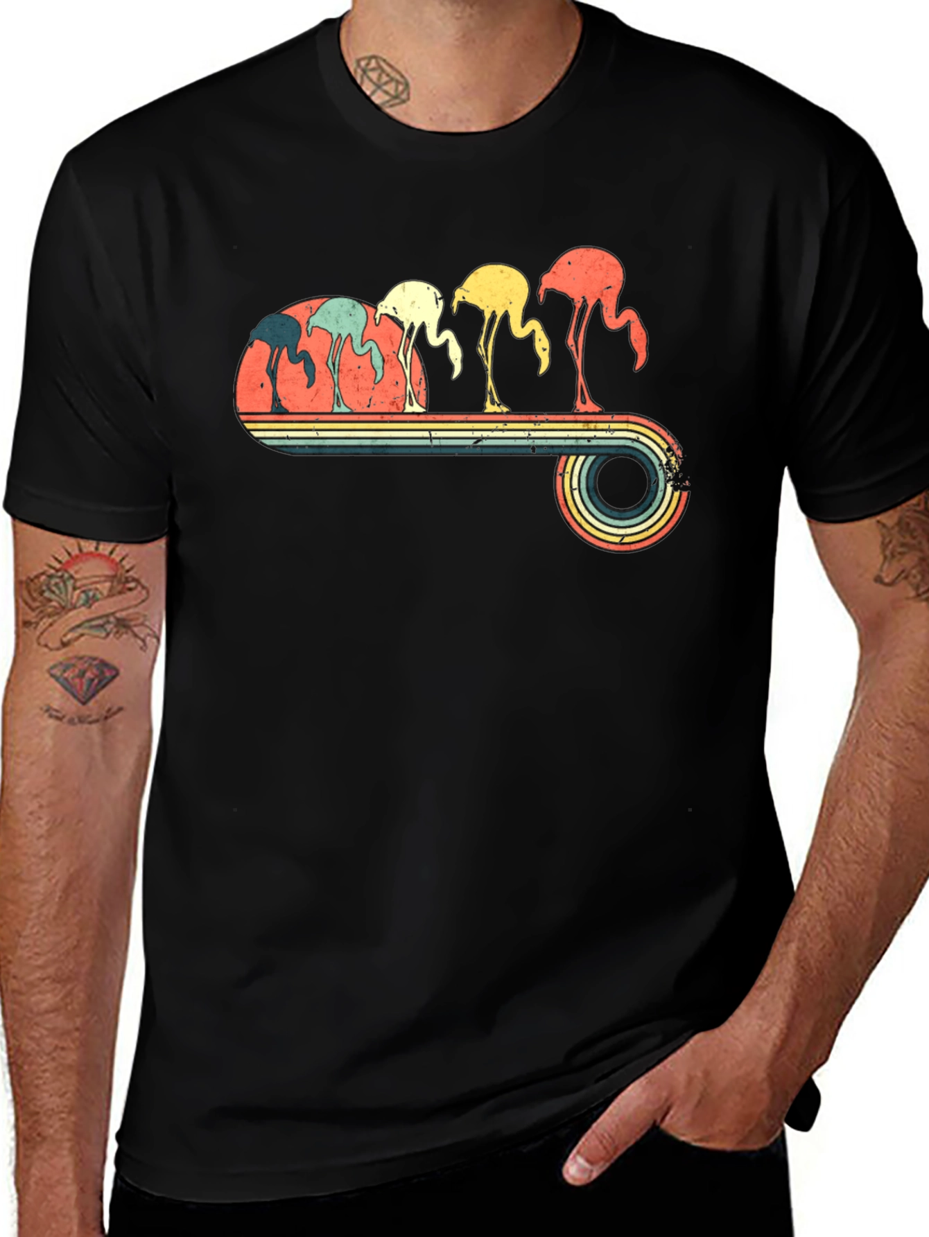 Retro Flamingo Graphic Tee - Black