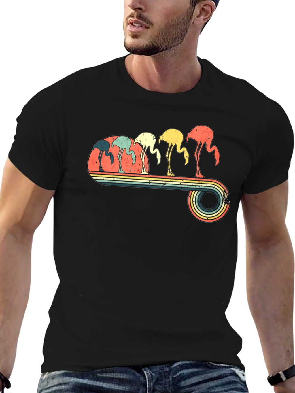 Retro Flamingo Graphic Tee - Black