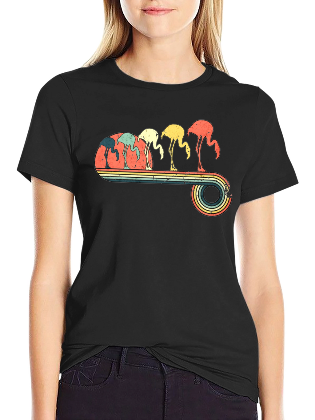 Retro Flamingo Graphic Tee - Black