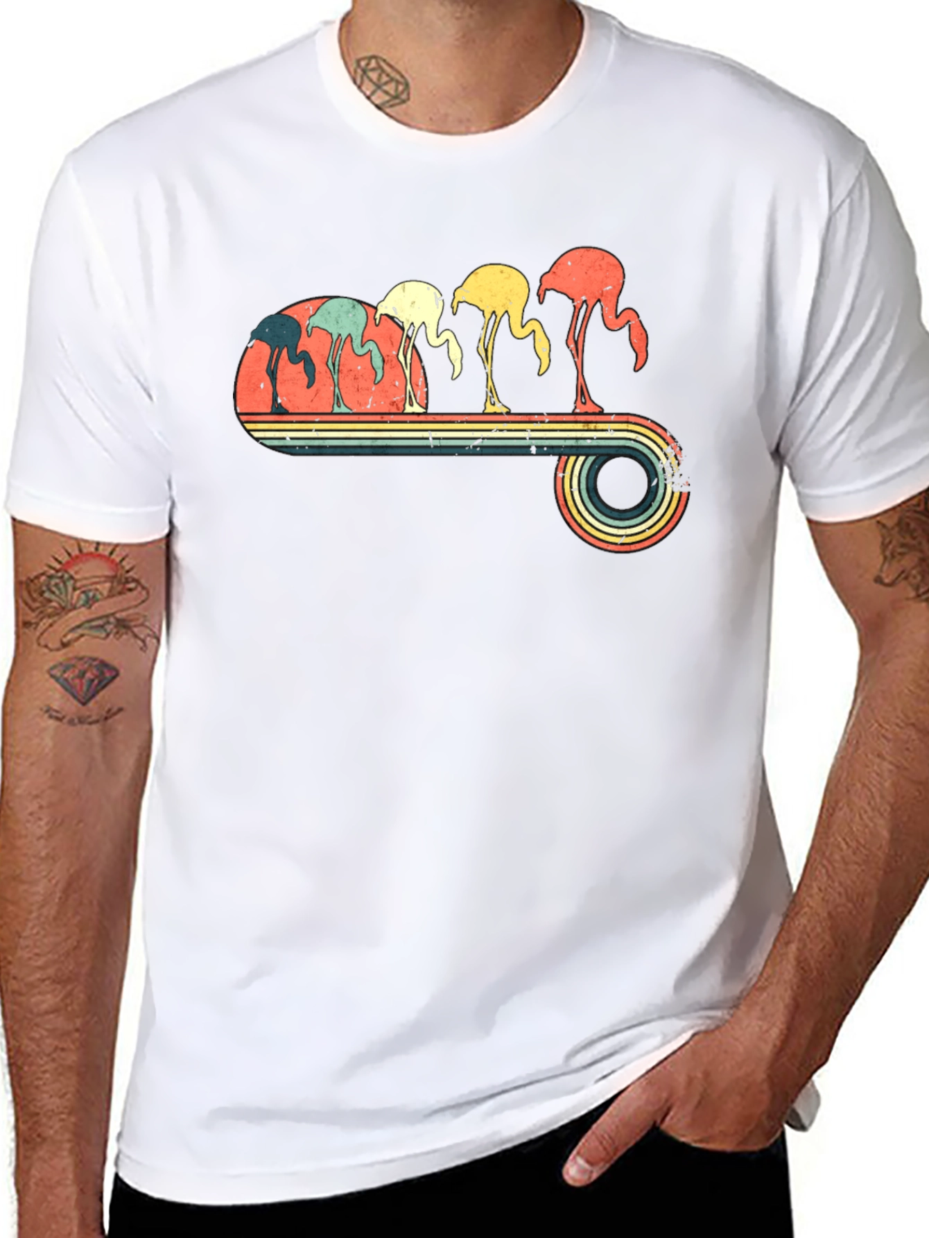 Retro Flamingo Graphic Tee - Black