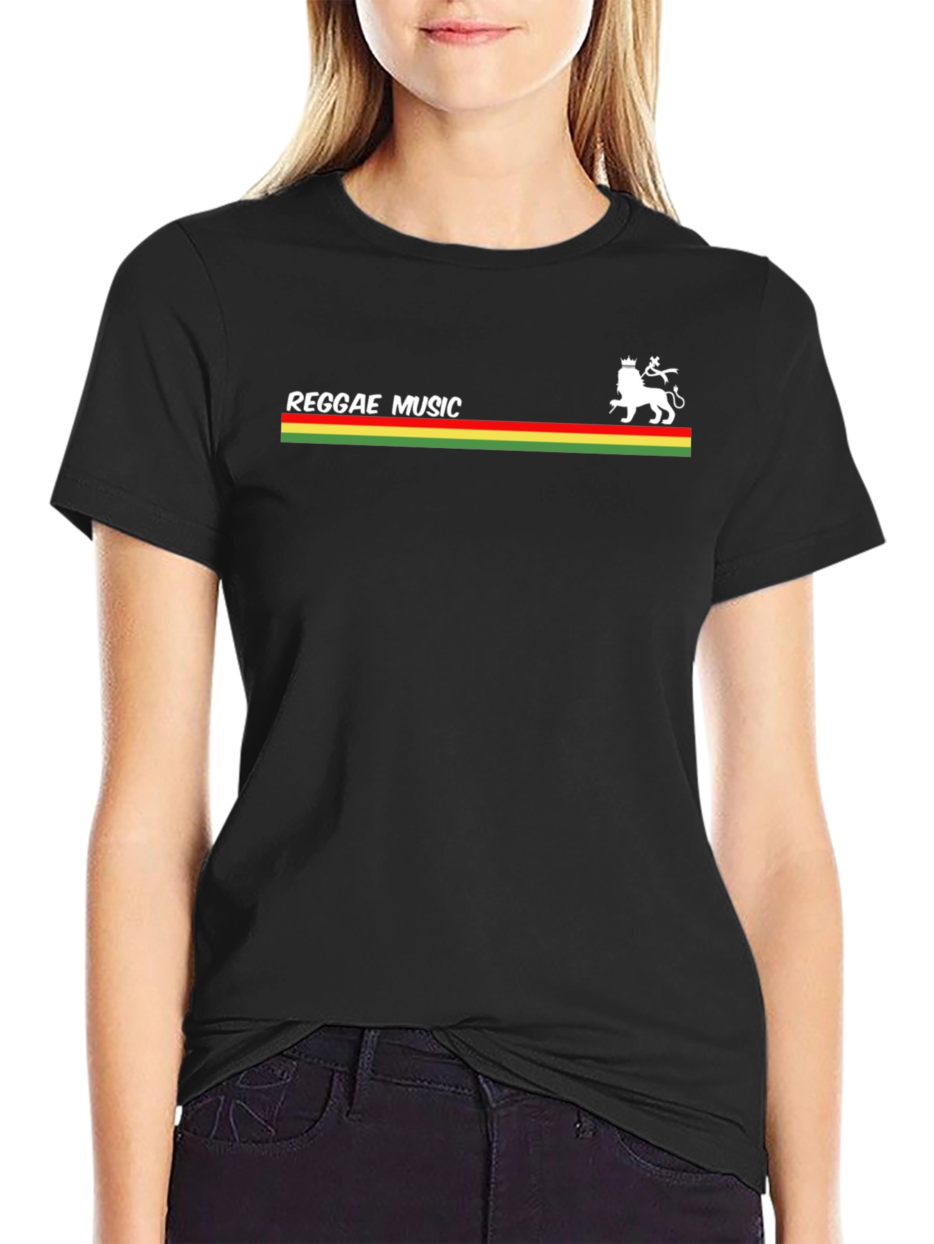 Reggae Music Lion Graphic Tee - Black Cotton T-Shirt