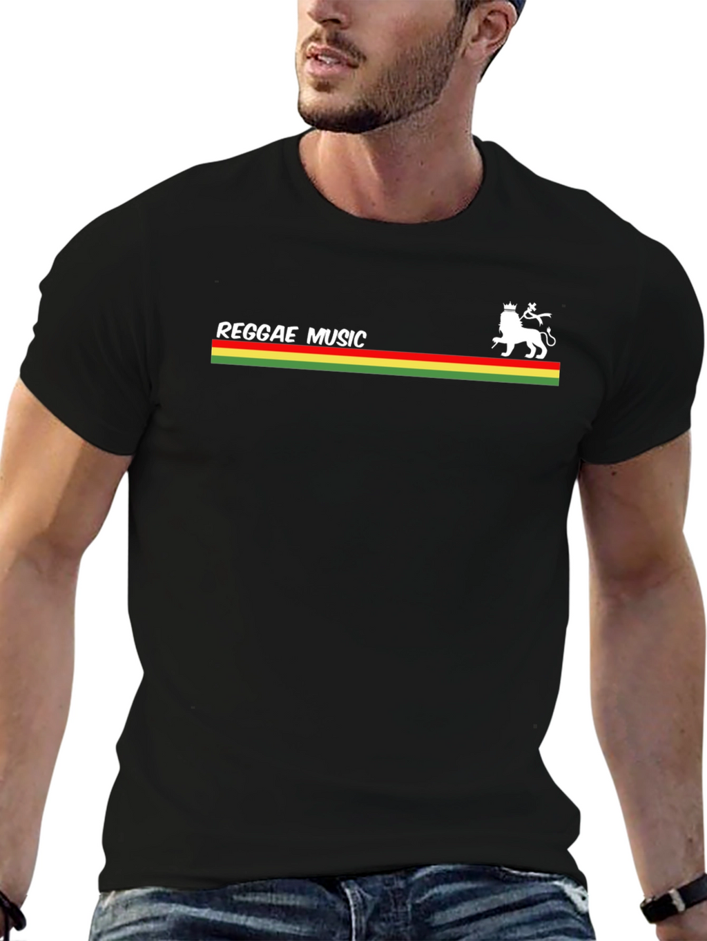 Reggae Music Lion Graphic Tee - Black Cotton T-Shirt