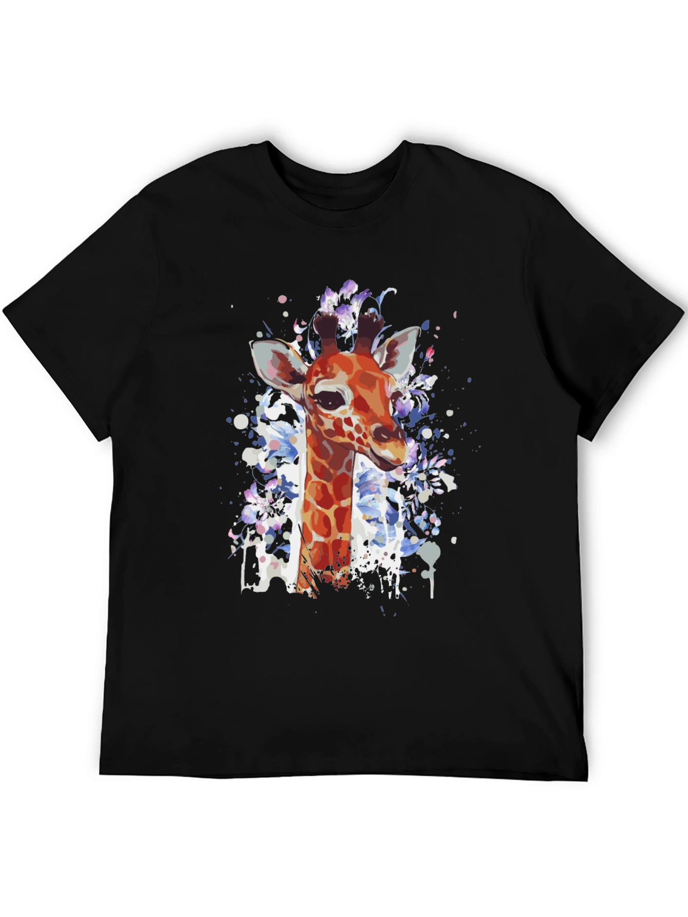 Giraffe Art Print Black T-Shirt