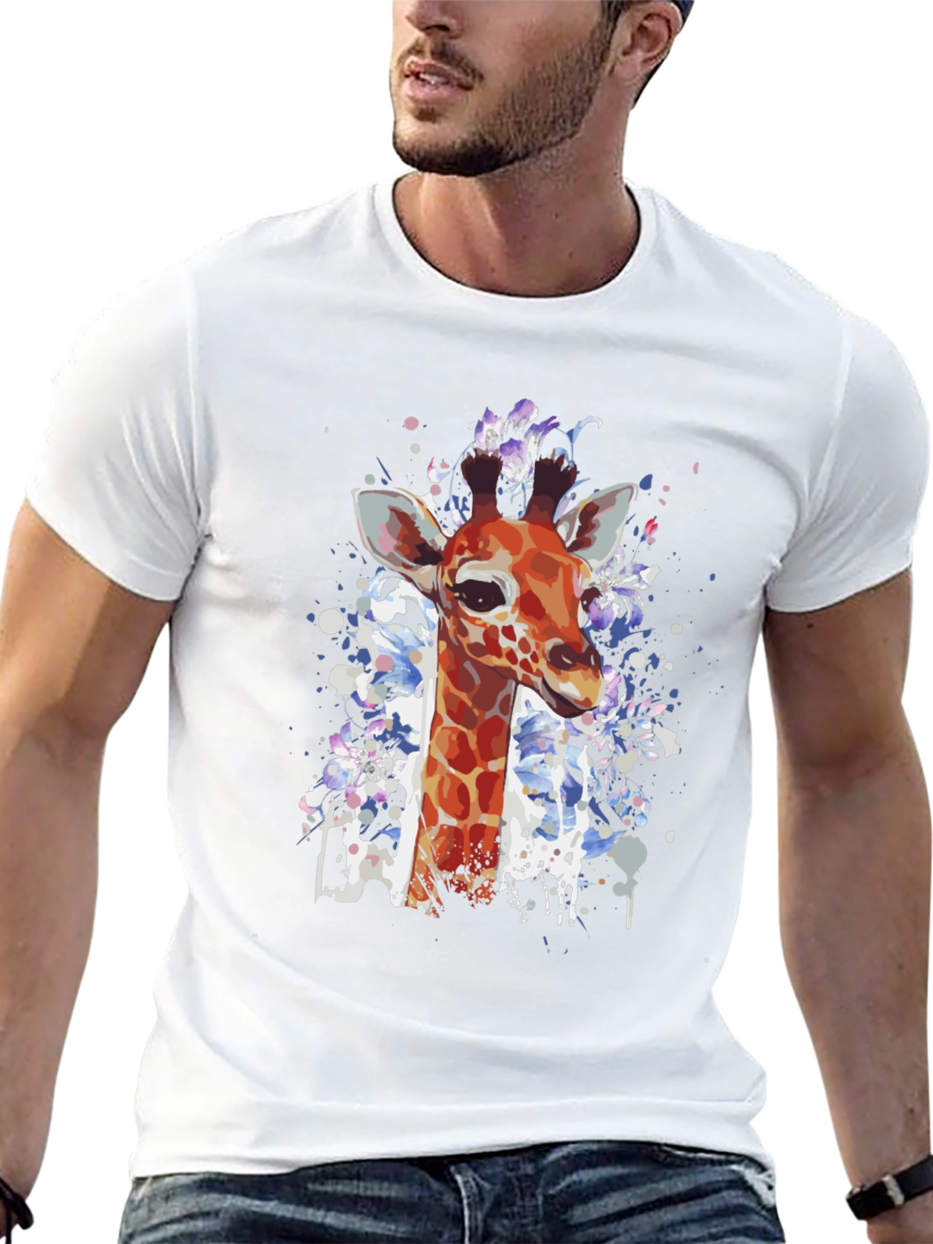 Giraffe Art Print Black T-Shirt