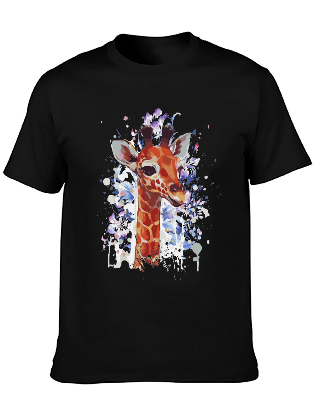 Giraffe Art Print Black T-Shirt