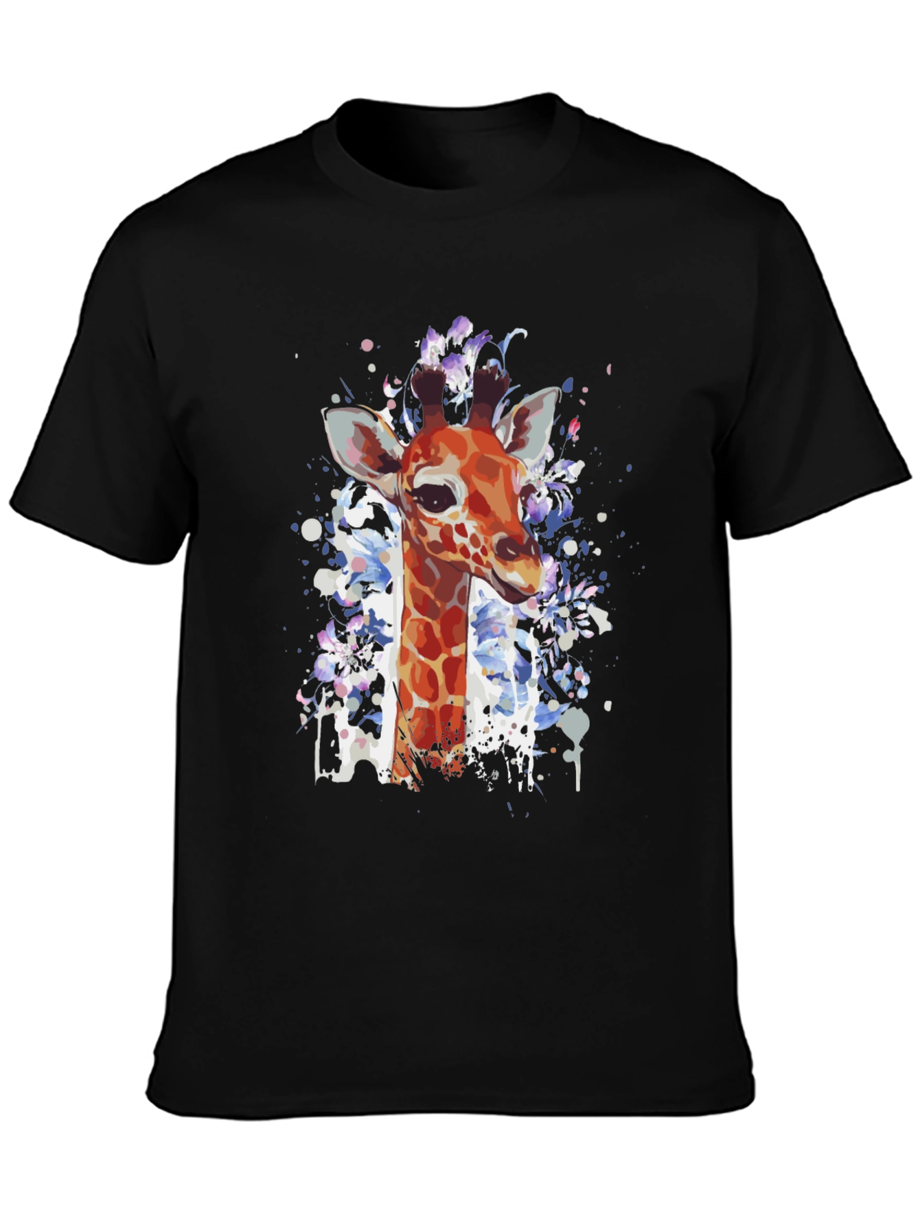 Giraffe Art Print Black T-Shirt