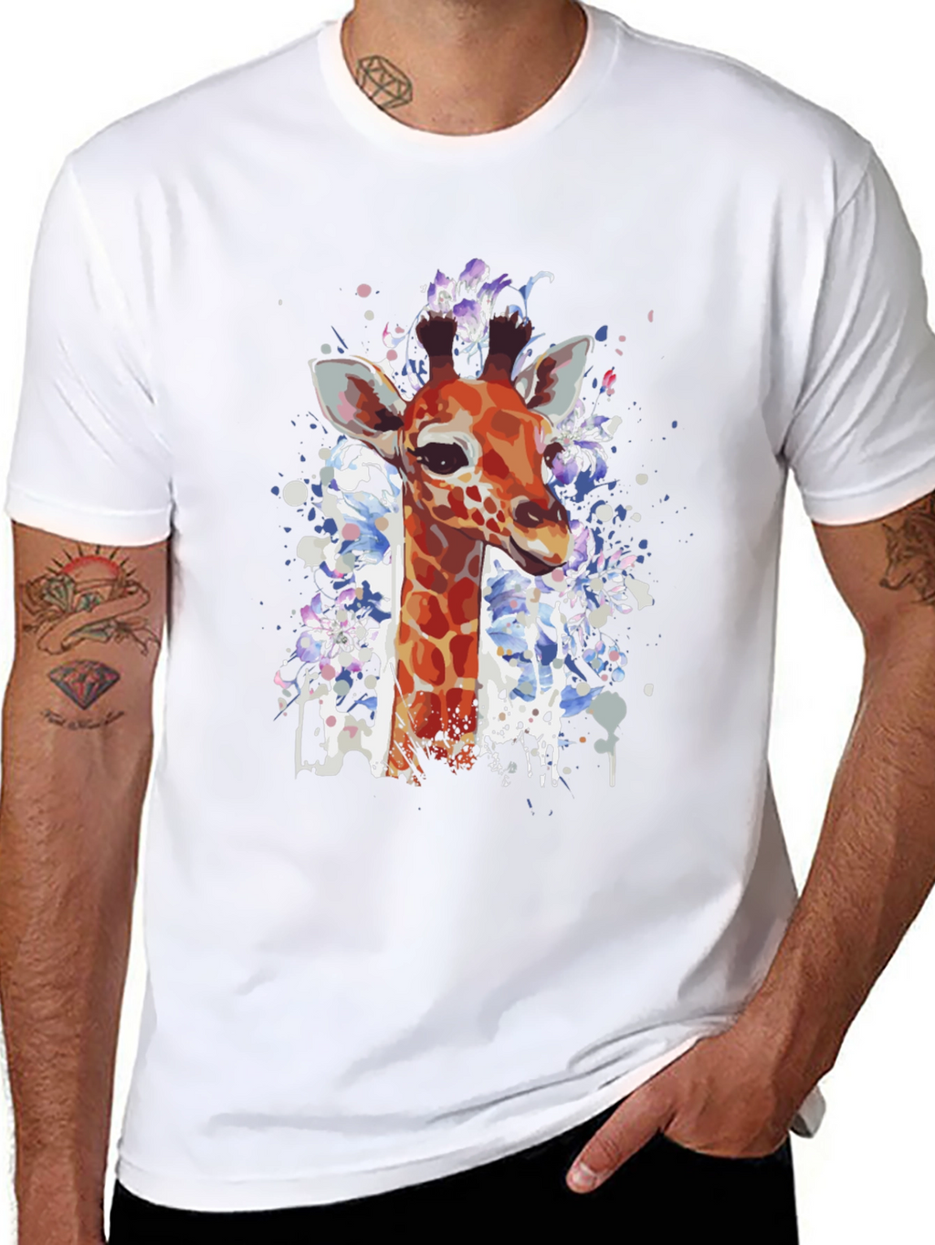 Giraffe Art Print Black T-Shirt