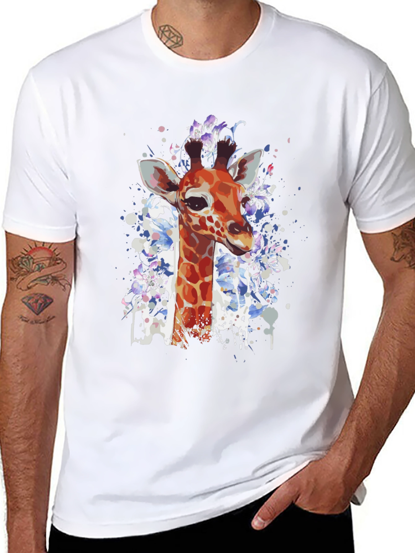 Giraffe Art Print Black T-Shirt