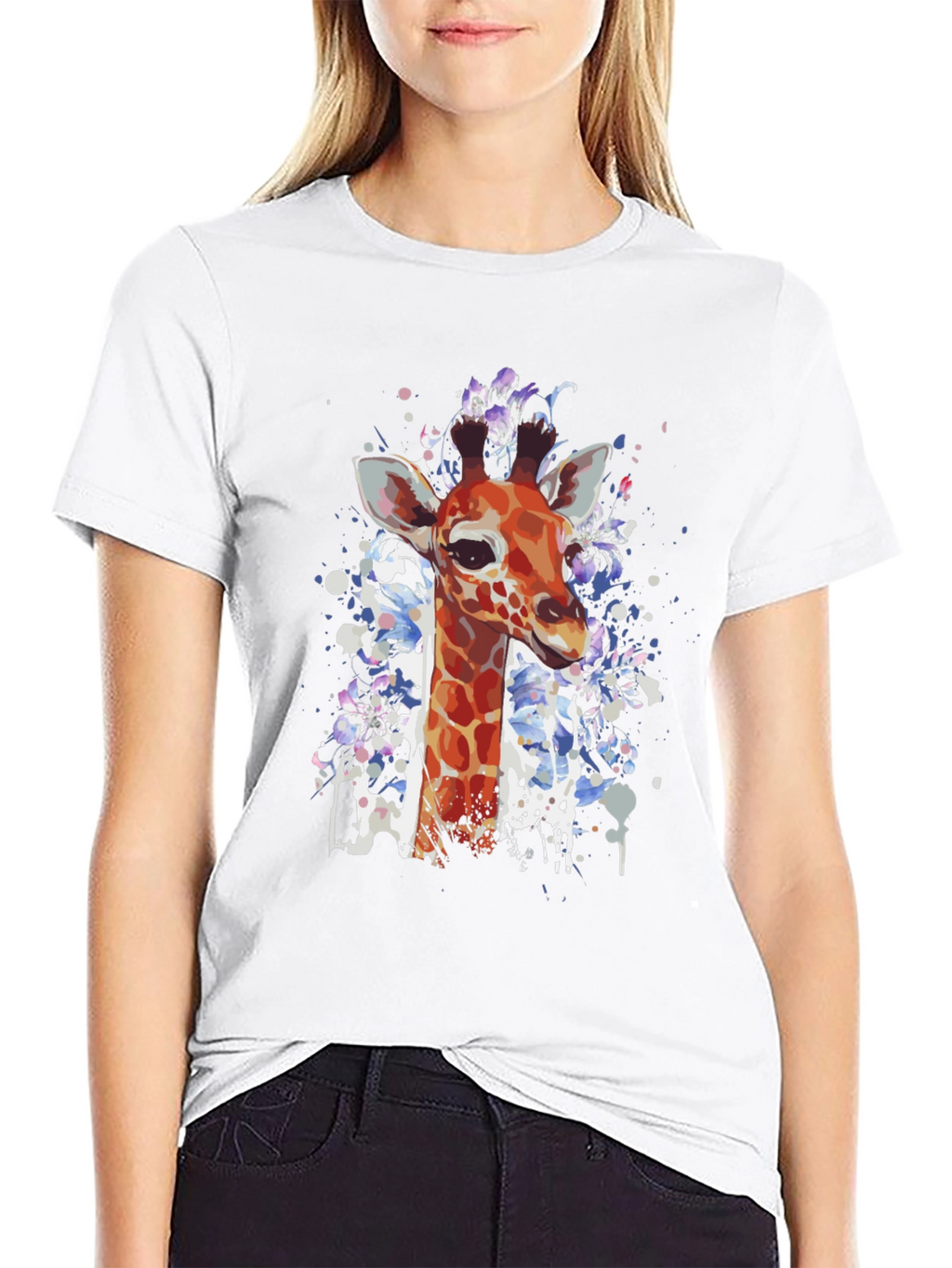 Giraffe Art Print Black T-Shirt