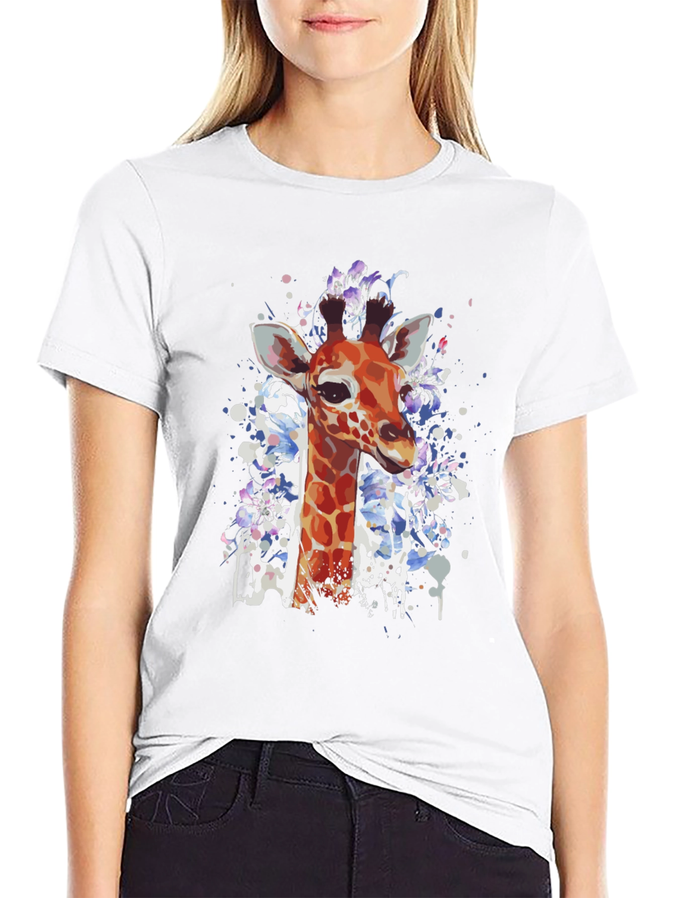 Giraffe Art Print Black T-Shirt