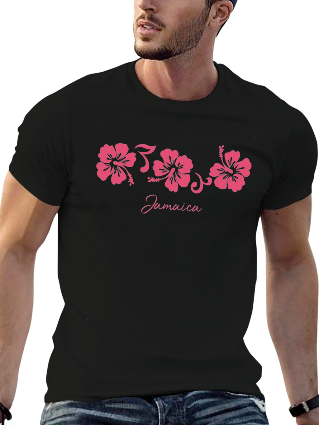 Jamaica Hibiscus Flower Black T-Shirt