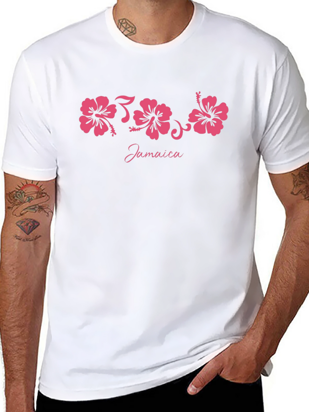 Jamaica Hibiscus Flower Black T-Shirt