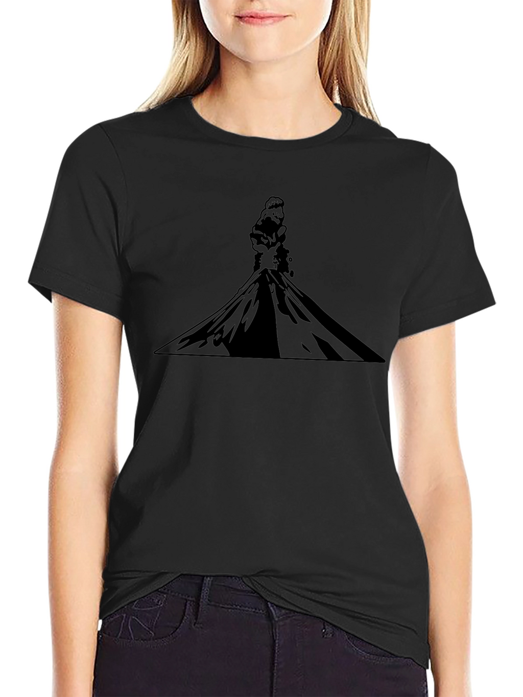 Black Graphic Tee - Volcanic Silhouette Print