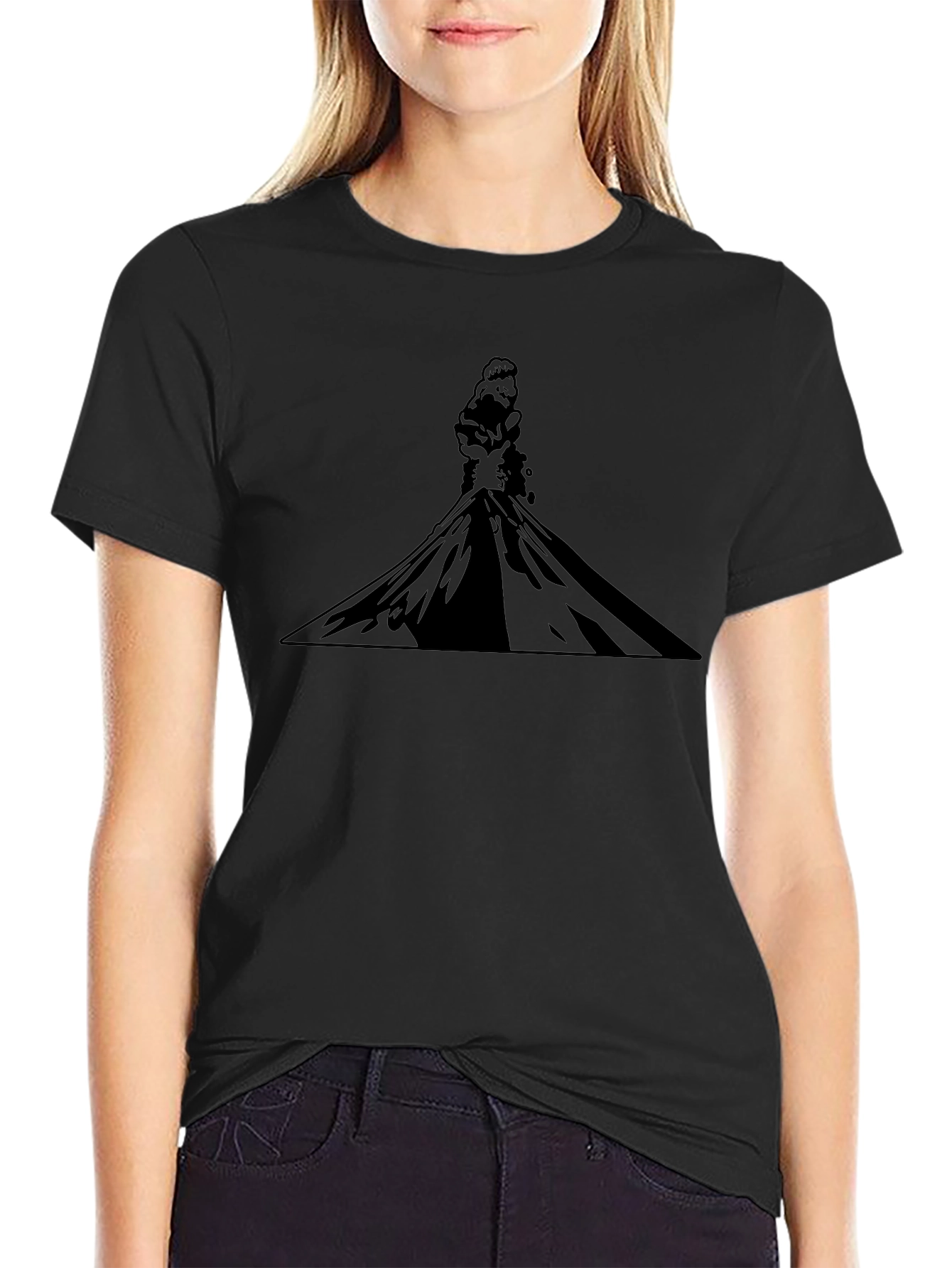Black Graphic Tee - Volcanic Silhouette Print