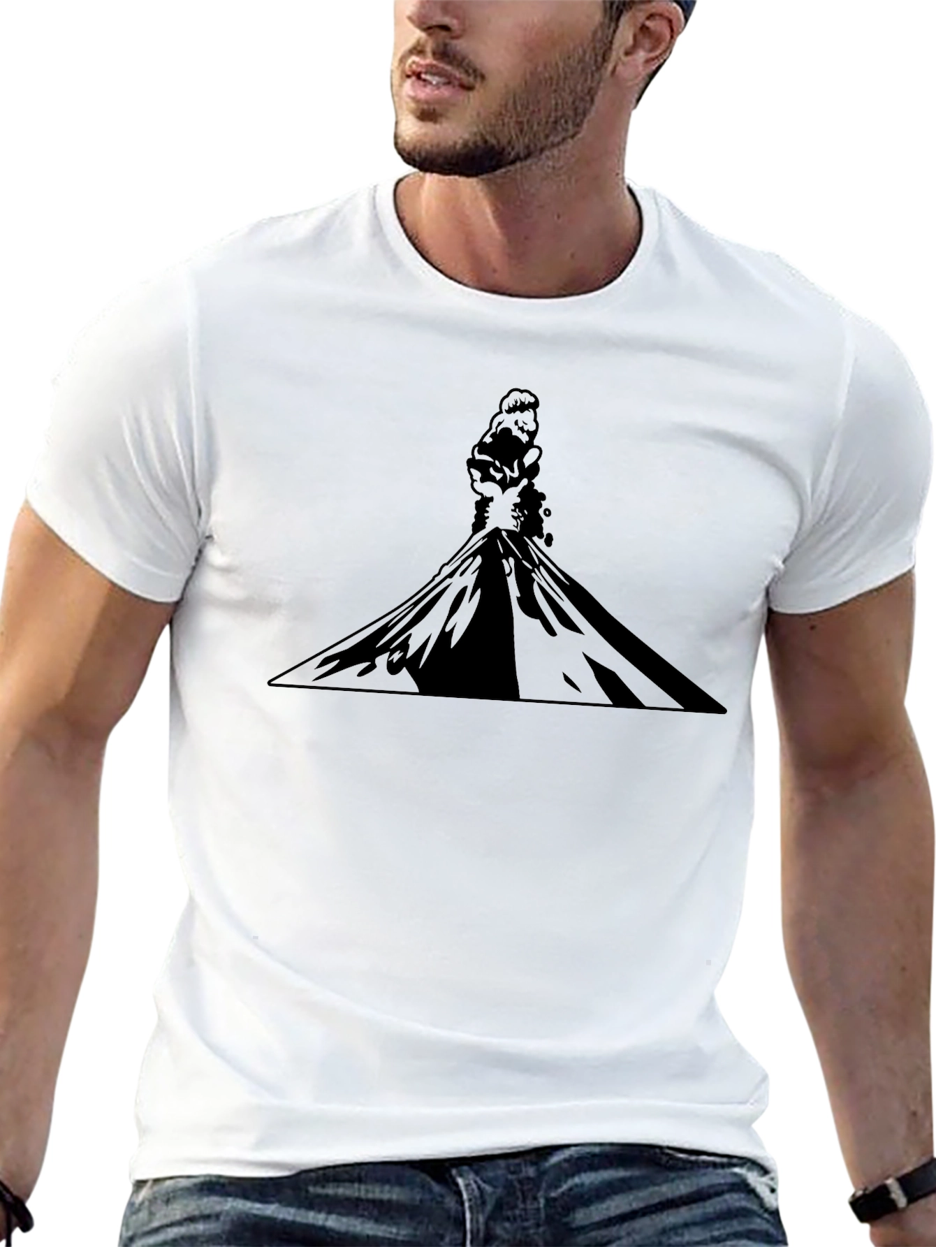 Black Graphic Tee - Volcanic Silhouette Print