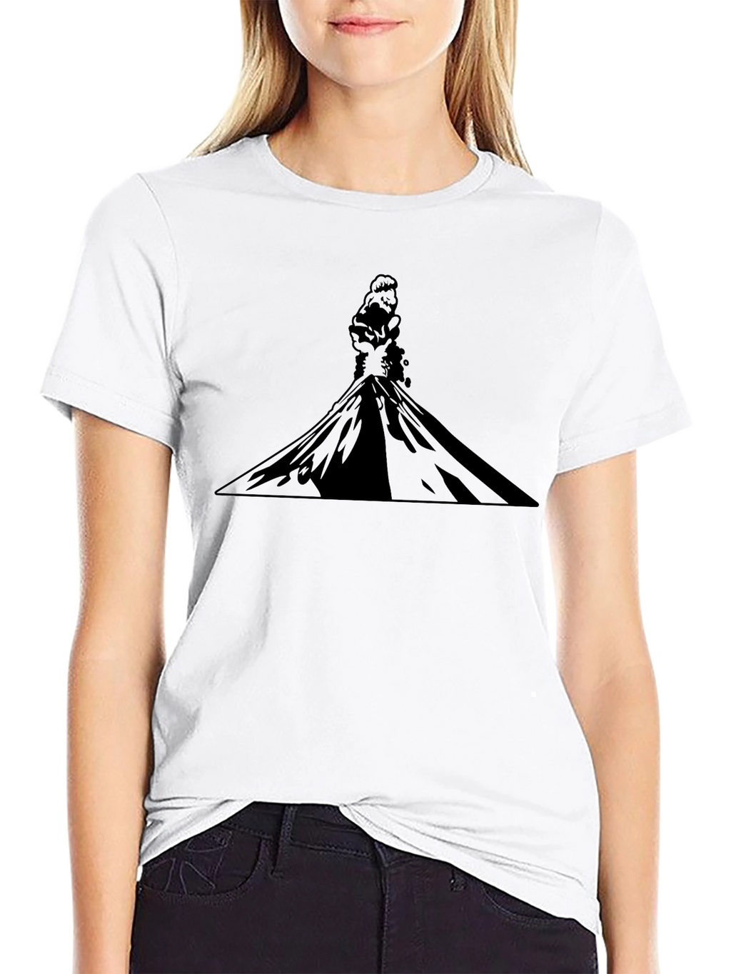 Black Graphic Tee - Volcanic Silhouette Print