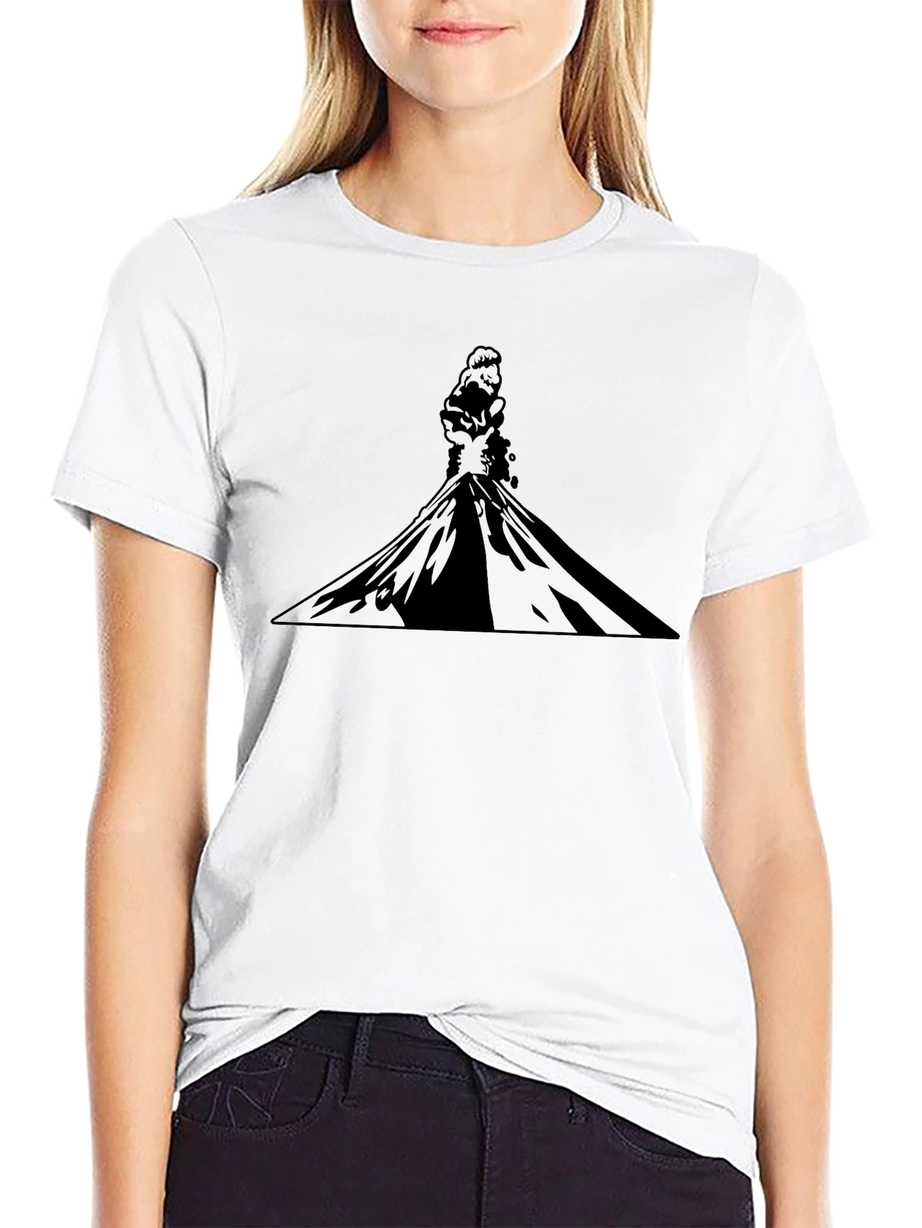 Black Graphic Tee - Volcanic Silhouette Print