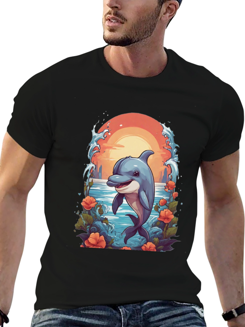 Dolphin Sunset Graphic T-Shirt