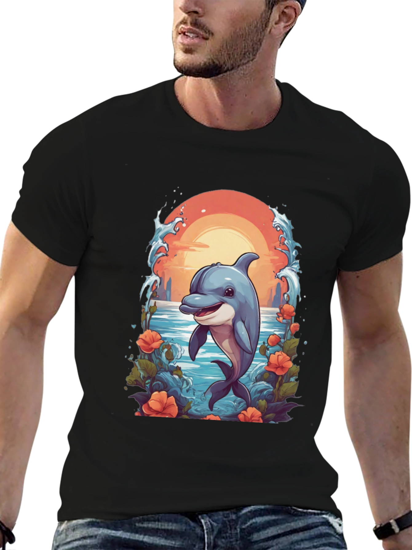 Dolphin Sunset Graphic T-Shirt