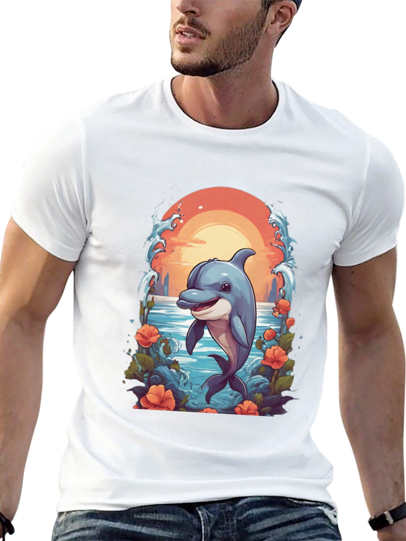 Dolphin Sunset Graphic T-Shirt