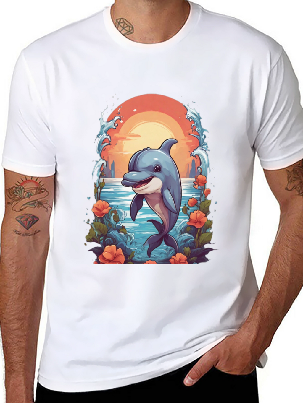 Dolphin Sunset Graphic T-Shirt