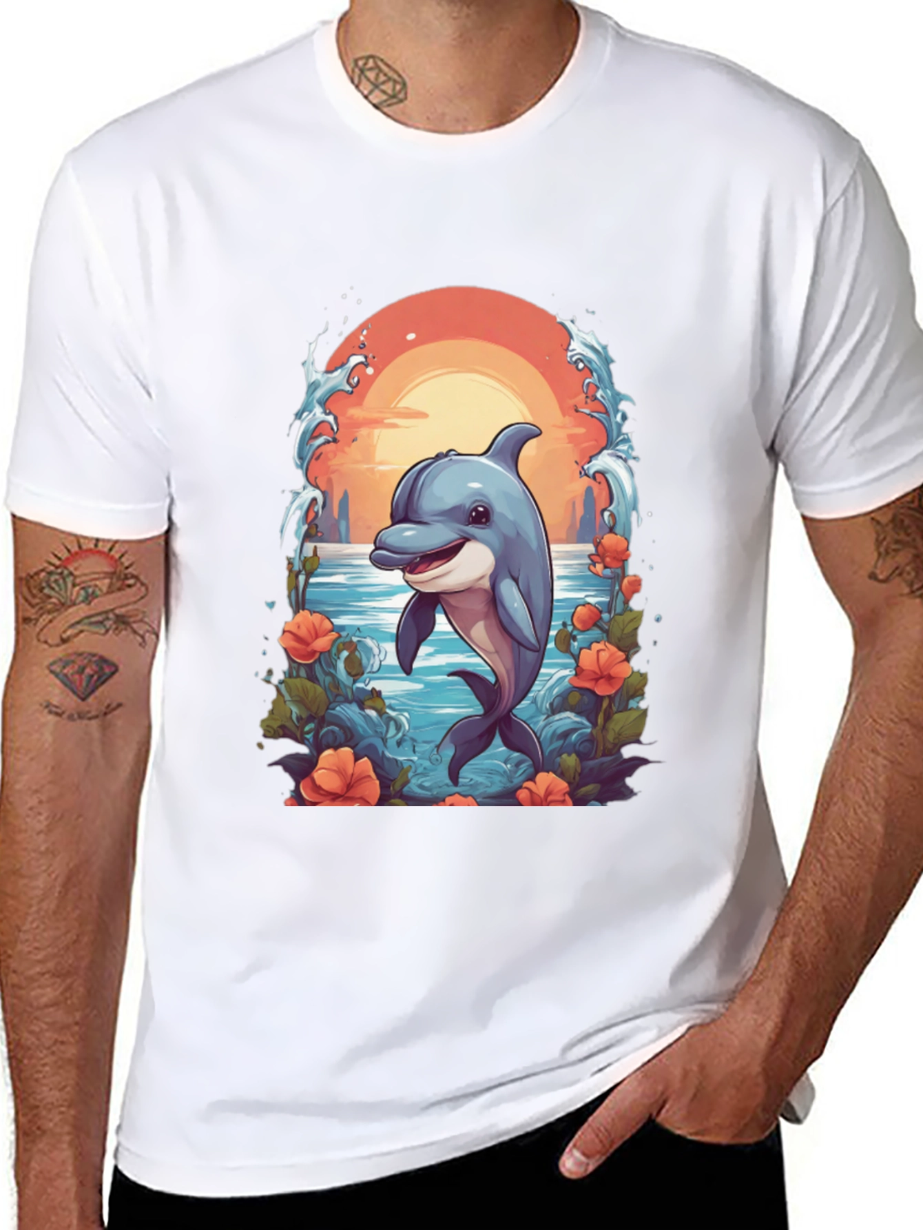 Dolphin Sunset Graphic T-Shirt